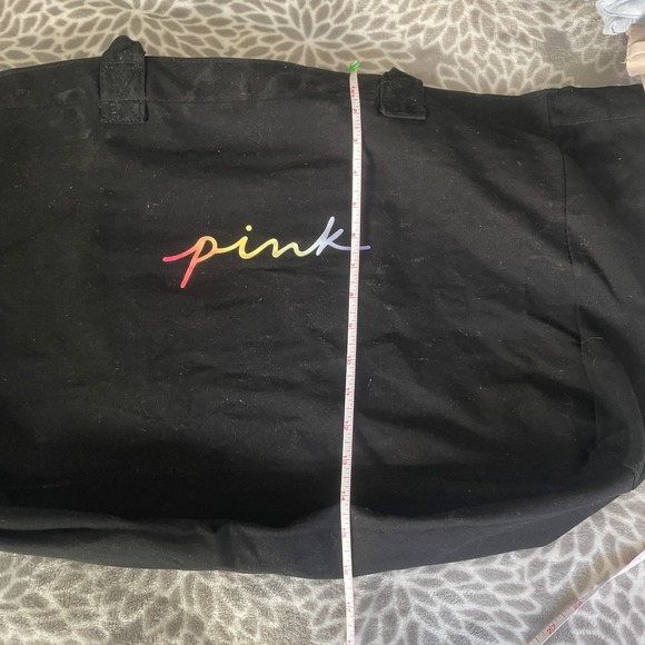 Victoria's Secret PINK Canvas Tote Bag Black Rainbow Logo‎ Large Duffel Travel - Picture 10 of 10